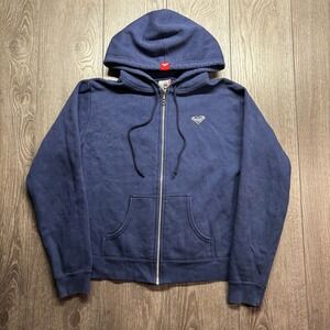 Roxy Quiksilver Vintage Y2K Navy Blue Large Rhinestone Zip Hoodie Sweatshirt